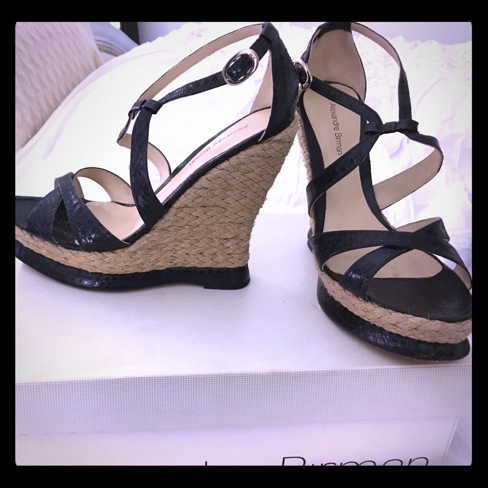 Alexander Birman Black Snakeskin Espedrille Wedge
